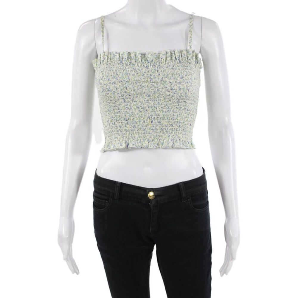 Petersyn Women Cropped Camisole Black Floral Square Neck 100% Cotton Size XS